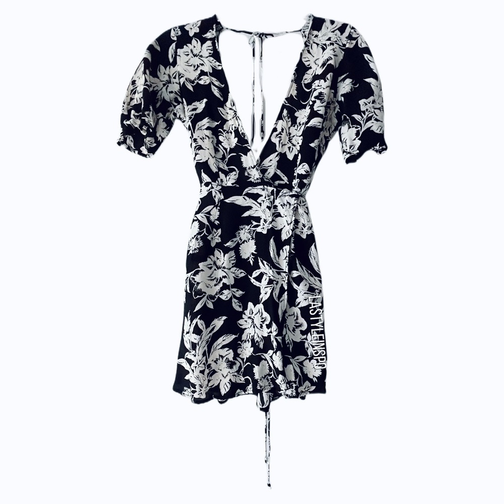Whimsy + Row White Romper Floral Black Pattern XS
